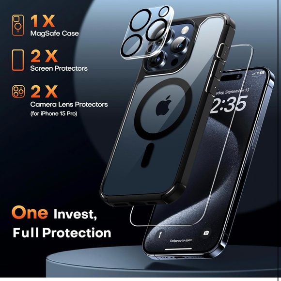 TAURI 5 in 1 for iPhone 15 Pro Case, [Not Yellowing] with 2X Screen Protectors - Picture 3 of 12